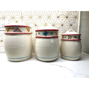 Vintage Haeger USA Canisters with Lids |‎ Style 8136-L | Sunburst Red | Set of 2